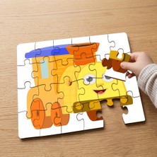 Punto Dizayn Sevimli Sarı Tren  Tasarımlı 24 Parça Ahşap Çocuk Puzzle MPK1138