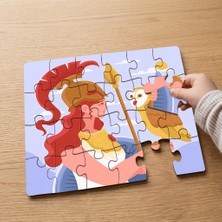 Punto Dizayn Atina Savaşçısı ve Baykuş  Tasarımlı 24 Parça Ahşap Çocuk Puzzle MPK0505
