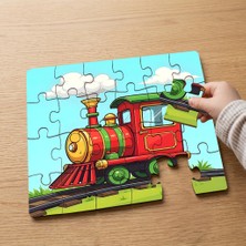 Punto Dizayn Kırmızı Tren  Tasarımlı 24 Parça Ahşap Çocuk Puzzle MPK1140