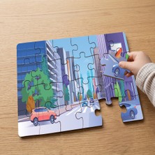 Punto Dizayn Şehir Trafiği Tasarımlı 24 Parça Ahşap Çocuk Puzzle MPK0255