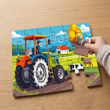 Punto Dizayn Çiflikte Traktör  Tasarımlı 24 Parça Ahşap Çocuk Puzzle MPK0316