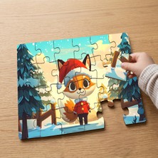 Punto Dizayn Karlı Ormanda Noel Tilkisi  Tasarımlı 24 Parça Ahşap Çocuk Puzzle MPK0146