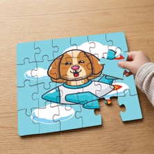 Punto Dizayn Uçakta Mutlu Köpek  Tasarımlı 24 Parça Ahşap Çocuk Puzzle MPK0373