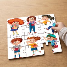 Punto Dizayn Çalışkan Öğrenciler  Tasarımlı 24 Parça Ahşap Çocuk Puzzle MPK1011