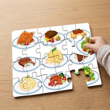 Punto Dizayn Akşam Yemekleri - Çeşitl Yemekler Tasarımlı 24 Parça Ahşap Çocuk Puzzle MPK0436
