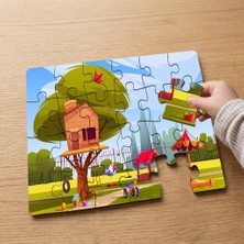 Punto Dizayn Ağaç Ev - Çocuk Parkı Tasarımlı 24 Parça Ahşap Çocuk Puzzle MPK1109