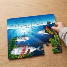 Punto Dizayn Denizde Köpek Balıkları Tasarımlı 24 Parça Ahşap Çocuk Puzzle MPK1133