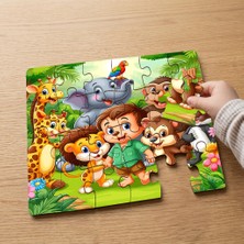 Punto Dizayn Mutlu Çocuk ve Sevimli Arkadaşları  Tasarımlı 24 Parça Ahşap Çocuk Puzzle MPK0608