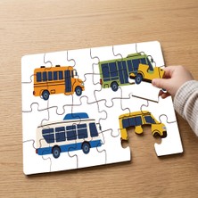 Punto Dizayn Nesne Kavramı Arabalar  Tasarımlı 24 Parça Ahşap Çocuk Puzzle MPK0256