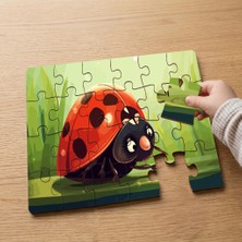 Punto Dizayn Sevimli Uğurböceği Tasarımlı 24 Parça Ahşap Çocuk Puzzle MPK0226