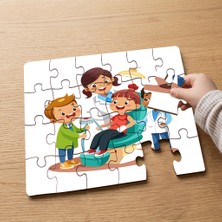 Punto Dizayn Dişçide Mutlu Çocuklar Tasarımlı 24 Parça Ahşap Çocuk Puzzle MPK0797