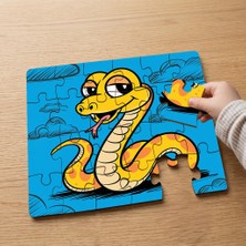 Punto Dizayn Sarı Sevimli Yılan  Tasarımlı 24 Parça Ahşap Çocuk Puzzle MPK0358