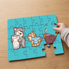 Punto Dizayn Sevimli Kedicikler  Tasarımlı 24 Parça Ahşap Çocuk Puzzle MPK0142