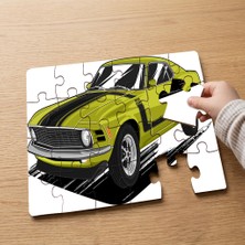 Punto Dizayn Yeşil Spor Araba  Tasarımlı 24 Parça Ahşap Çocuk Puzzle MPK0892