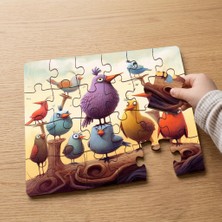 Punto Dizayn Rengarenk Kuşlar  Tasarımlı 24 Parça Ahşap Çocuk Puzzle MPK1127