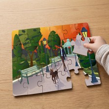 Punto Dizayn Parkta Köpek Gezdiren Adam  Tasarımlı 24 Parça Ahşap Çocuk Puzzle MPK0222