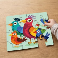 Punto Dizayn Rengarenk Kuşlar  Tasarımlı 24 Parça Ahşap Çocuk Puzzle MPK1132