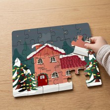 Punto Dizayn Karlı Şehir - Kış Manzarası Tasarımlı 24 Parça Ahşap Çocuk Puzzle MPK1226