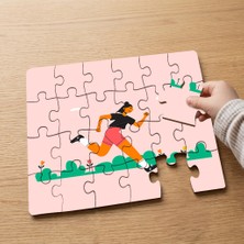 Punto Dizayn Spor Yapan Mutlu Kız Tasarımlı 24 Parça Ahşap Çocuk Puzzle MPK0990
