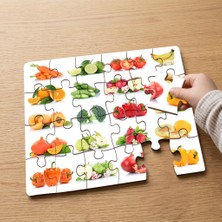 Punto Dizayn Meyve ve Sebze Kavramı Tasarımlı 24 Parça Ahşap Çocuk Puzzle MPK0580