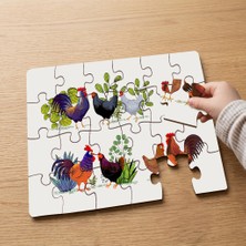 Punto Dizayn Tavuklar ve Horozlar Tasarımlı 24 Parça Ahşap Çocuk Puzzle MPK1032