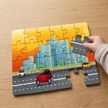 Punto Dizayn Şehir Trafiği - Binalar  Tasarımlı 24 Parça Ahşap Çocuk Puzzle MPK1187