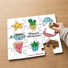 Punto Dizayn Kawaii Karakterleri  Tasarımlı 24 Parça Ahşap Çocuk Puzzle MPK0792