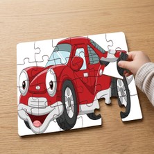 Punto Dizayn Gülen Kırmızı Araba Tasarımlı 24 Parça Ahşap Çocuk Puzzle MPK1067