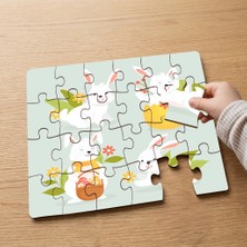 Punto Dizayn Sevimli Beyaz Tavşanlar Tasarımlı 24 Parça Ahşap Çocuk Puzzle MPK0524