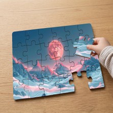 Punto Dizayn Pembe Ay - Dağlar  Tasarımlı 24 Parça Ahşap Çocuk Puzzle MPK0071