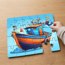 Punto Dizayn Denizde Gemi  Tasarımlı 24 Parça Ahşap Çocuk Puzzle MPK0498