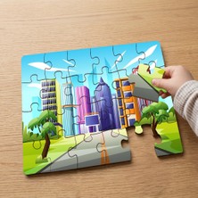 Punto Dizayn Parkın Ardında Binalar  Tasarımlı 24 Parça Ahşap Çocuk Puzzle MPK1098