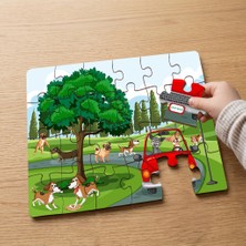 Punto Dizayn Parkta Oynayan Sevimli Köpekler  Tasarımlı 24 Parça Ahşap Çocuk Puzzle MPK0443