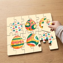 Punto Dizayn Çiçek Desenli Paskalya Yumurtaları  Tasarımlı 24 Parça Ahşap Çocuk Puzzle MPK0679