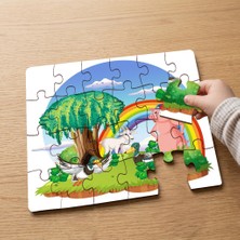 Punto Dizayn Mutlu Hayvanlar - Rainbow  Tasarımlı 24 Parça Ahşap Çocuk Puzzle MPK0337