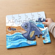 Punto Dizayn Mavi Sevimli Balık Tasarımlı 24 Parça Ahşap Çocuk Puzzle MPK0789
