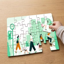 Punto Dizayn Şehirde Insanlar Tasarımlı 24 Parça Ahşap Çocuk Puzzle MPK0886