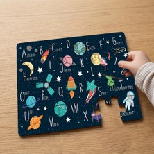 Punto Dizayn Uzay Alfabesi  Tasarımlı 24 Parça Ahşap Çocuk Puzzle MPK1079