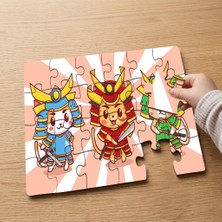 Punto Dizayn Savaşçı Kedicikler Tasarımlı 24 Parça Ahşap Çocuk Puzzle MPK0366