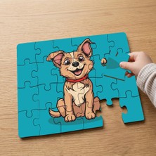 Punto Dizayn Sevimli Kahverengi Köpek  Tasarımlı 24 Parça Ahşap Çocuk Puzzle MPK0375