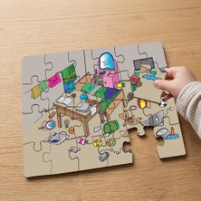 Punto Dizayn Oyun Odası - Dağınık Oyuncaklar Tasarımlı 24 Parça Ahşap Çocuk Puzzle MPK0840