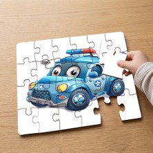 Punto Dizayn Sevimli Polis Arabası  Tasarımlı 24 Parça Ahşap Çocuk Puzzle MPK1186