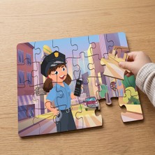 Punto Dizayn Kadın Mutlu Polis Tasarımlı 24 Parça Ahşap Çocuk Puzzle MPK0949