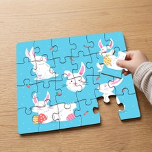 Punto Dizayn Sevimli Beyaz Paskalya Tavşanları  Tasarımlı 24 Parça Ahşap Çocuk Puzzle MPK0674
