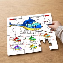 Punto Dizayn Renkli Helikopterler Tasarımlı 24 Parça Ahşap Çocuk Puzzle MPK0325