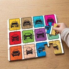 Punto Dizayn Nesne Kavramı Arabalar Tasarımlı 24 Parça Ahşap Çocuk Puzzle MPK0816