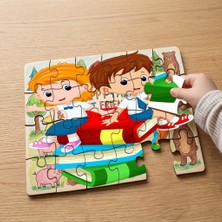 Punto Dizayn Kitap Sever Çocuklar Tasarımlı 24 Parça Ahşap Çocuk Puzzle MPK0946