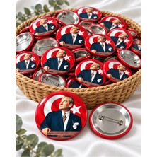 Tasarım 100 Adet Atatürk ve Türk Bayrağı Rozeti 44 mm Iğneli Yaka Rozeti – Okul Törenleri ve Etkinlikler Için