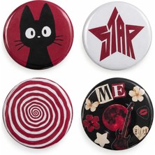Hens Baskı Atölyesi Y2K 4’lü Rozet Seti | 44 mm Metal Çanta Rozeti | Y2K Grunge & Alternatif Tarz Pin Seti | Çanta, Ceket ve Kıyafet Aksesuarı