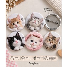 Tasarım Minikutunuz 5’li Sevimli Kedi Rozet Seti 44 mm – Kedi Desenli Iğneli Yaka Rozeti, Çanta ve Okul Aksesuarı